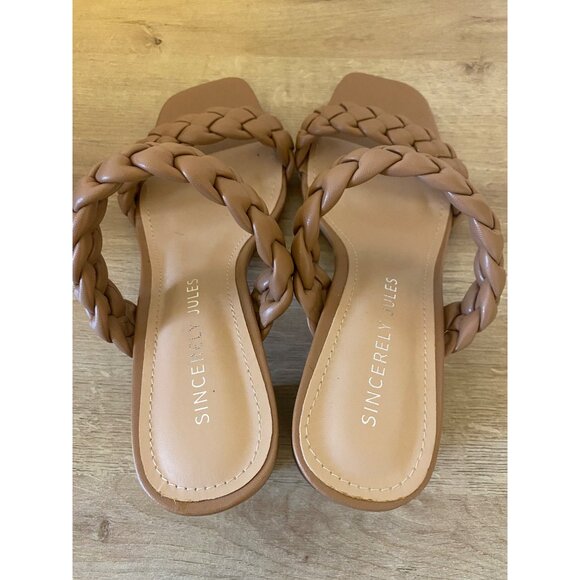 Braided Tan Block Heel Sandals By Sincerely Jules Size 9.5M - Picture 3 of 4